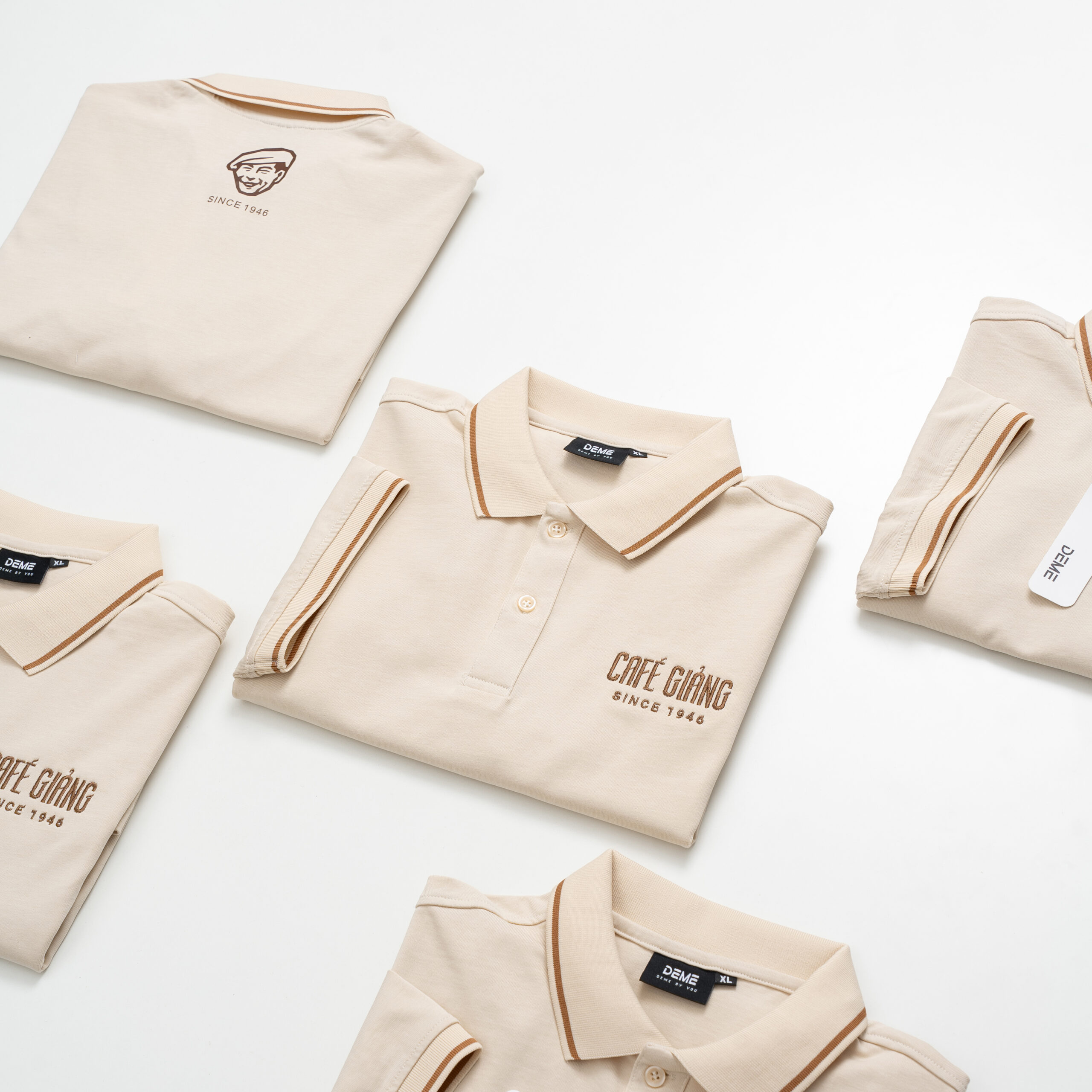 Đồng phục Áo polo 215gsm màu Be phối bo nâu
