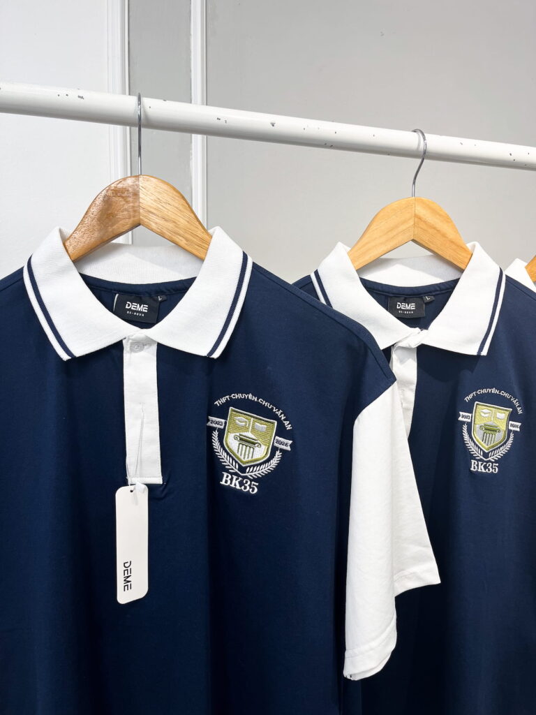 Đồng phục lớp Áo polo De-nova màu Xanh than phối cổ và tay trắng