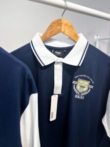 Đồng phục lớp Áo polo De-nova màu Xanh than phối cổ và tay trắng