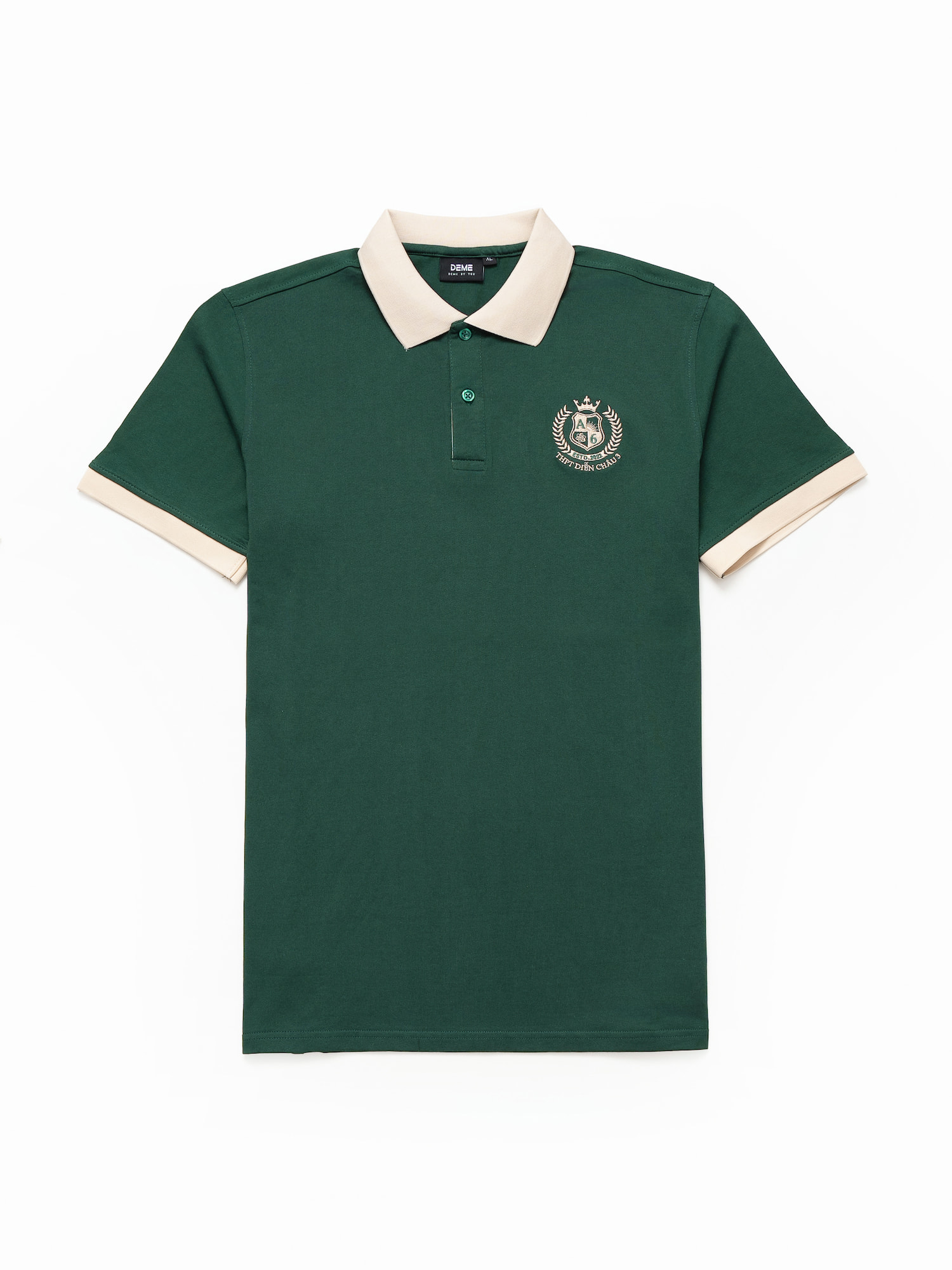 Đồng phục lớp Áo polo Cotton Pimax màu Xanh forest phối cổ be