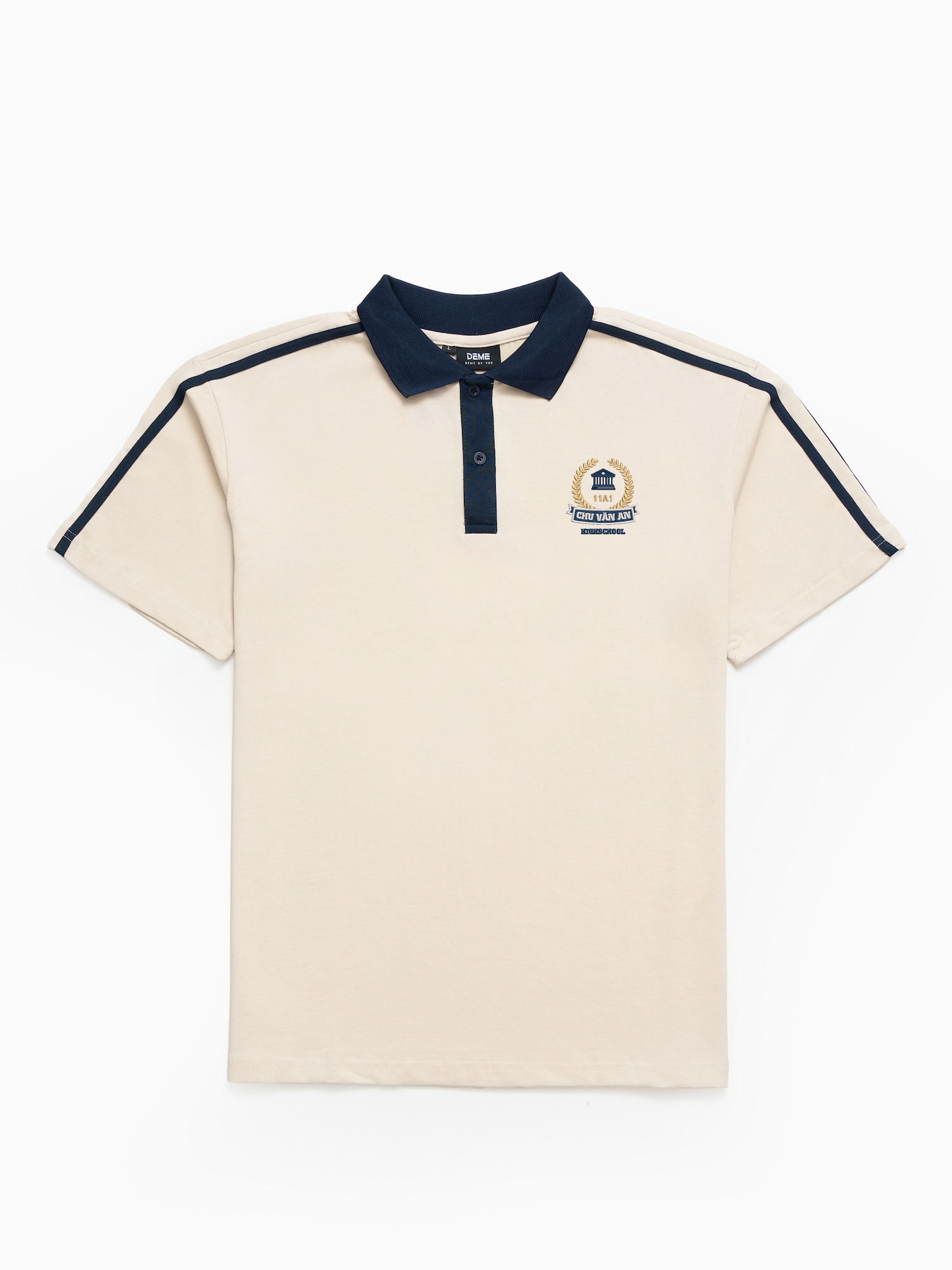 Đồng phục lớp Áo polo De-nova màu Be phối cổ xanh đen