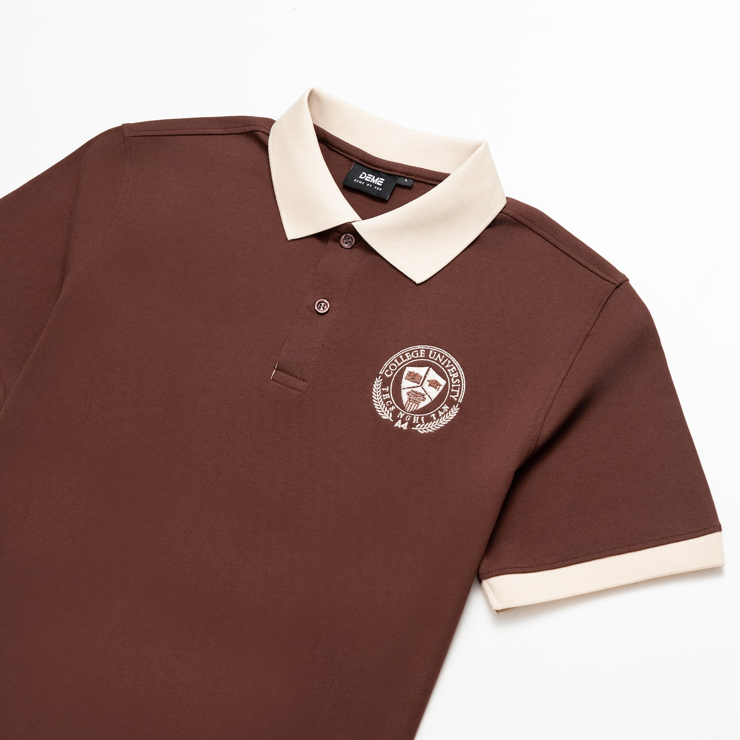 Đồng phục lớp Áo polo Cotton Pimax màu Nâu phối cổ và bo tay be
