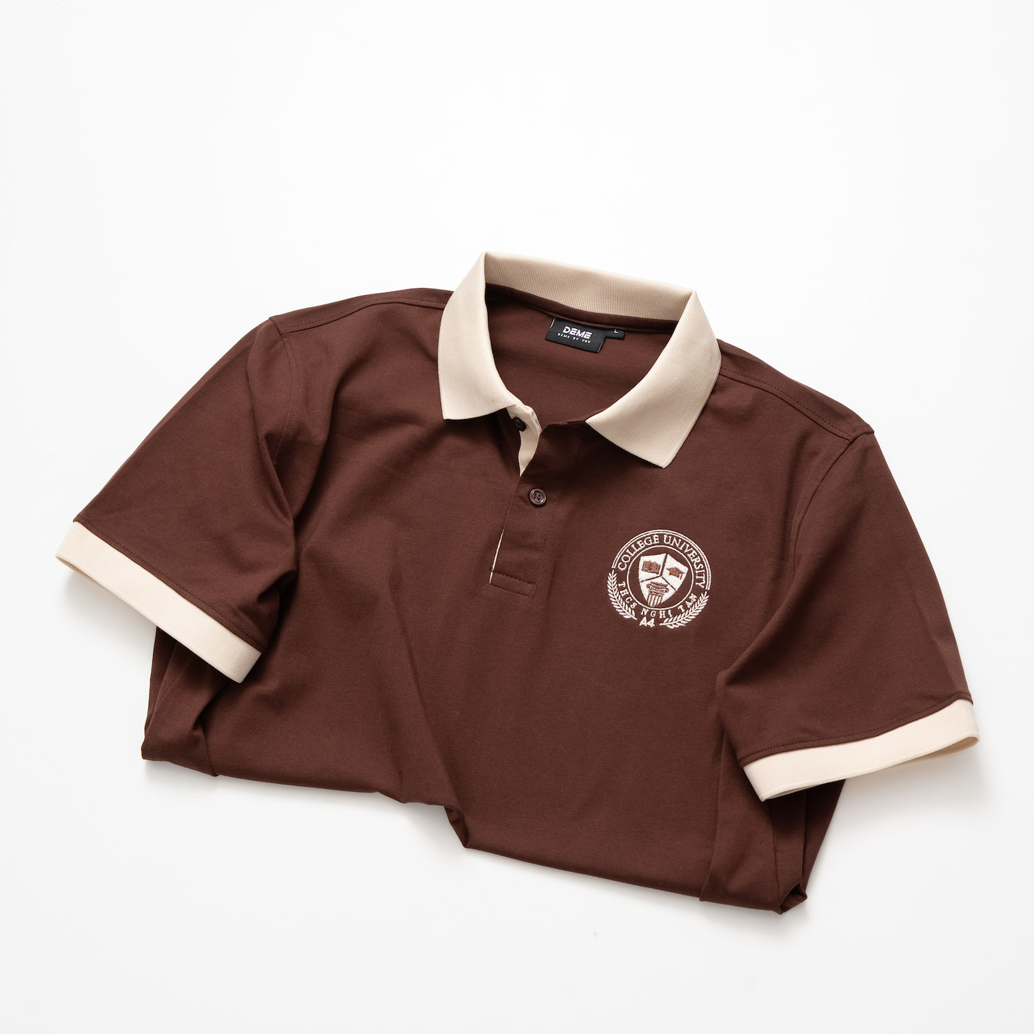 Đồng phục lớp Áo polo Cotton Pimax màu Nâu phối cổ và bo tay be