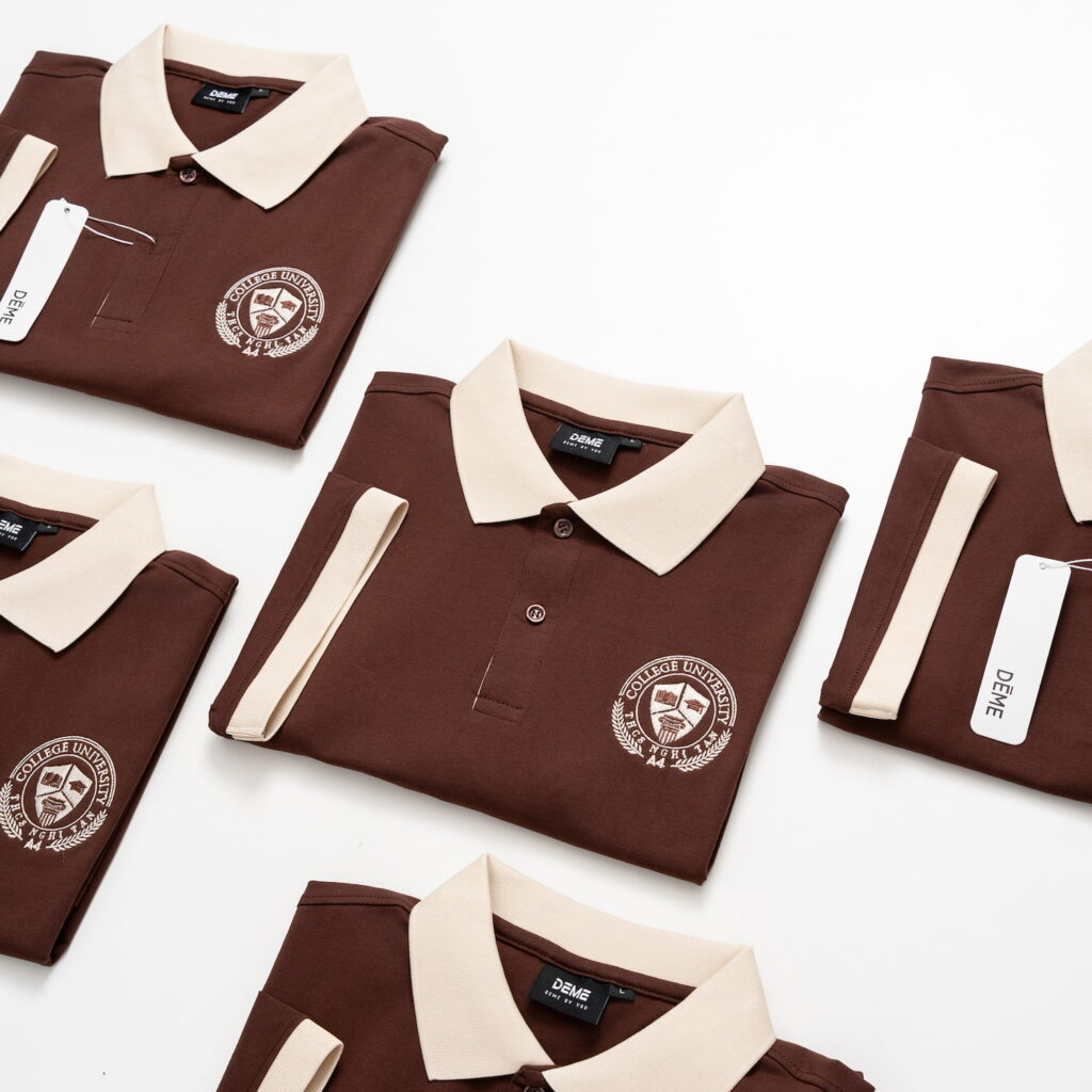 Đồng phục lớp Áo polo Cotton Pimax màu Nâu phối cổ và bo tay be