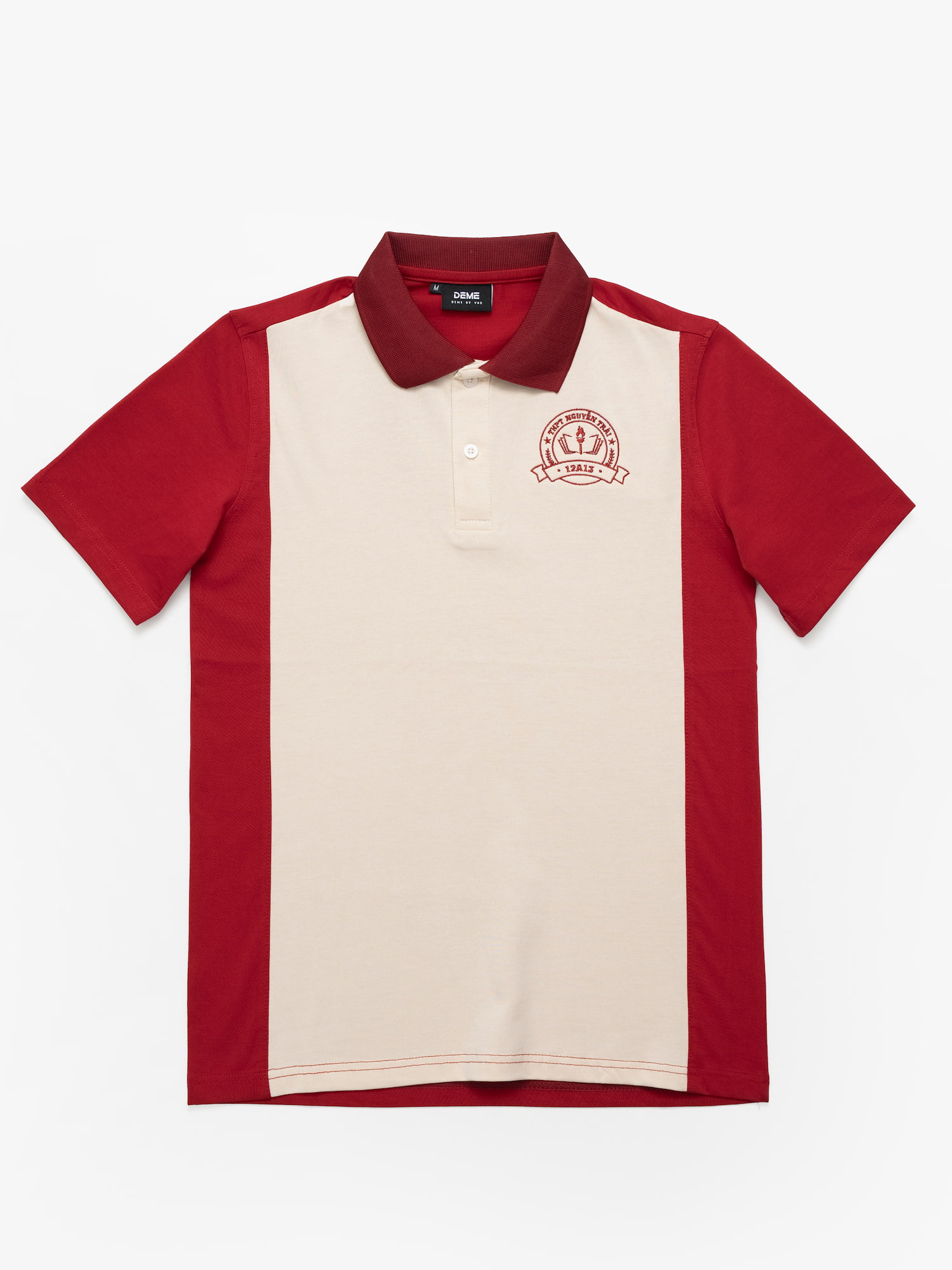 Đồng phục lớp Áo polo De-nova màu Đỏ đô phối ngực be