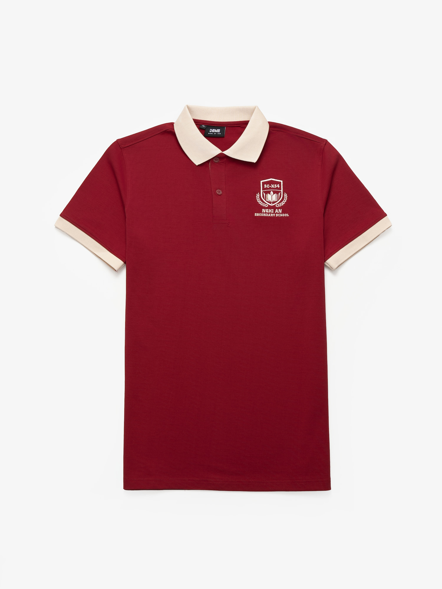 Đồng phục lớp Áo polo De-nova màu Đỏ đô phối cổ và bo tay be