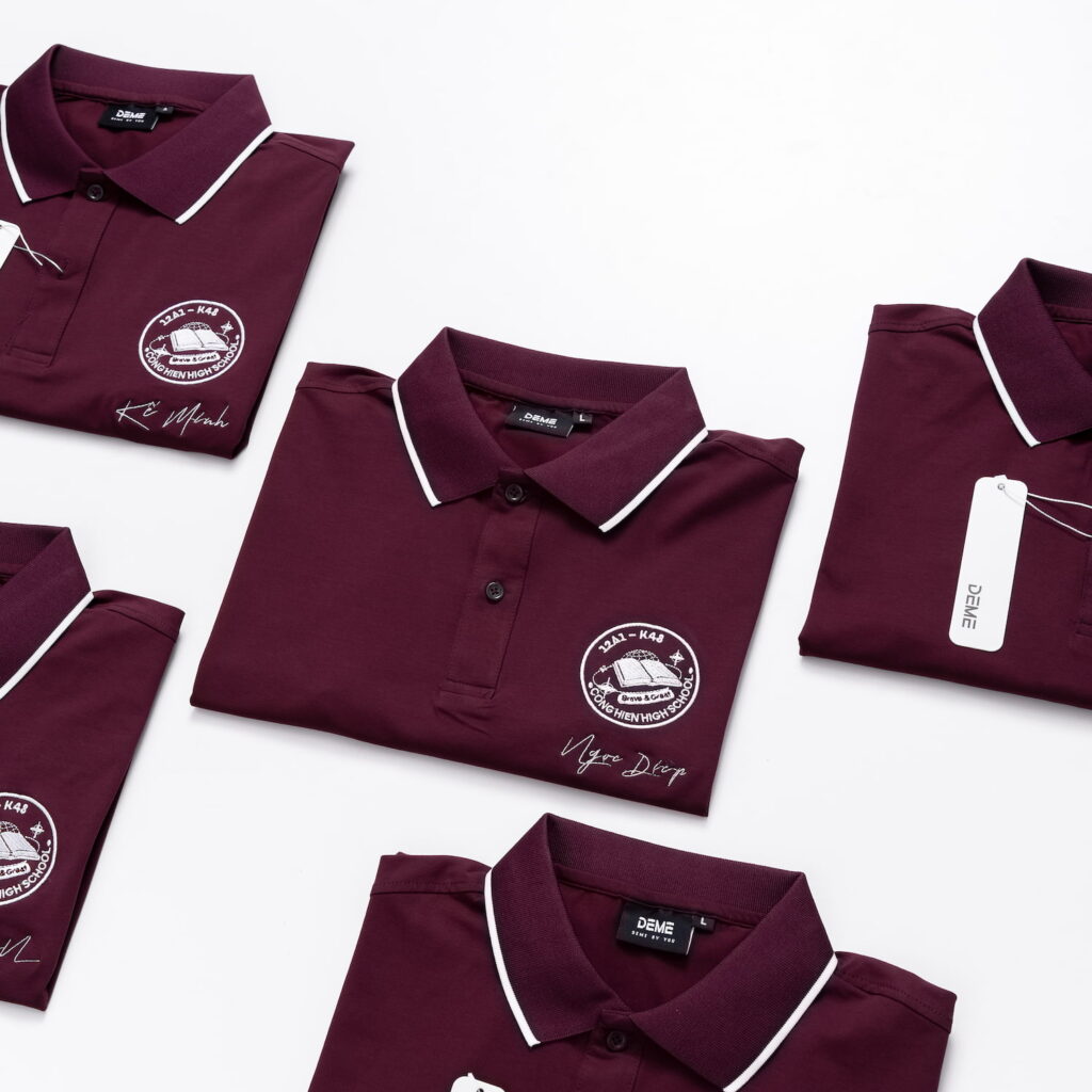 Đồng phục lớp Áo polo De-nova màu Tím nho cổ viền trắng