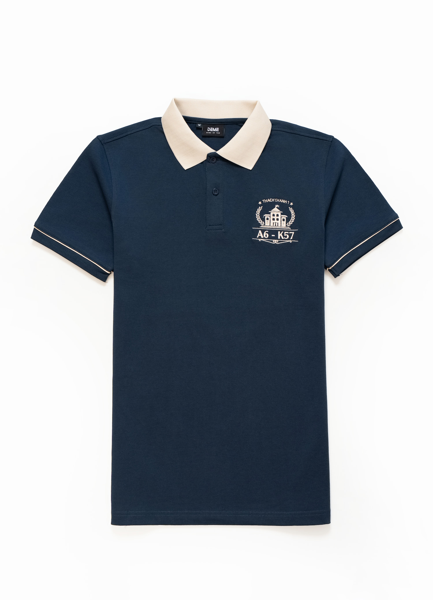 Đồng phục lớp Áo polo De-nova màu Xanh than phối cổ viền bo tay be
