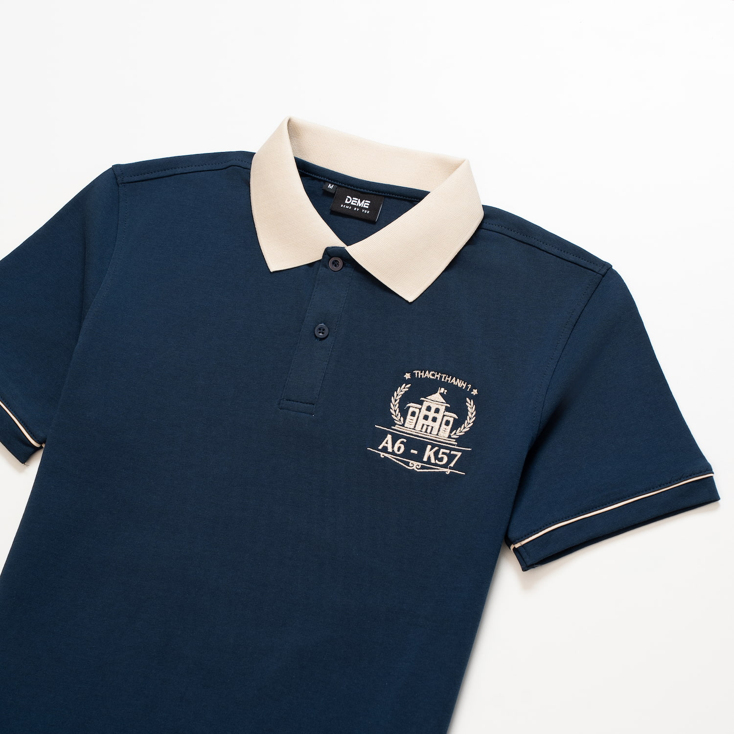 Đồng phục lớp Áo polo De-nova màu Xanh than phối cổ viền bo tay be