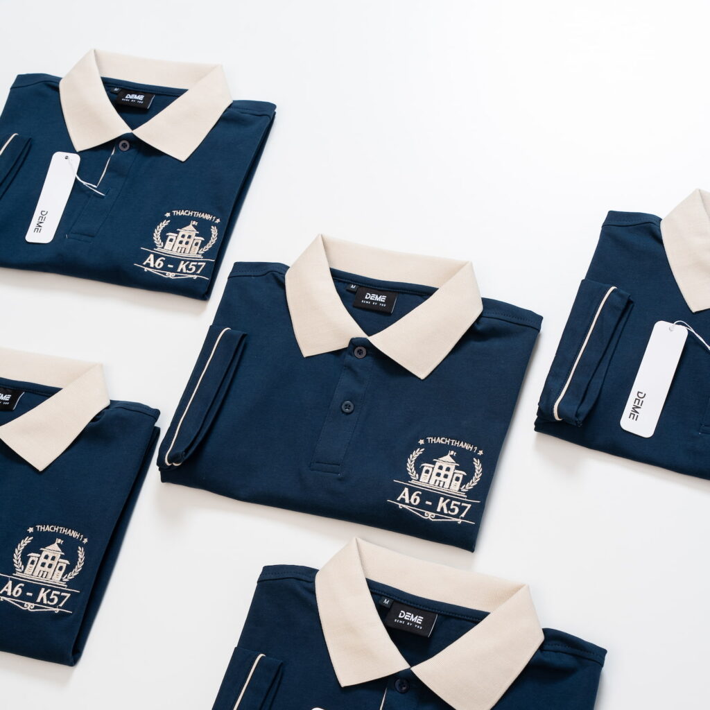 Đồng phục lớp Áo polo De-nova màu Xanh than phối cổ viền bo tay be