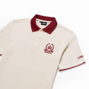 Đồng phục lớp Áo polo De-nova màu Be phối cổ đỏ đô