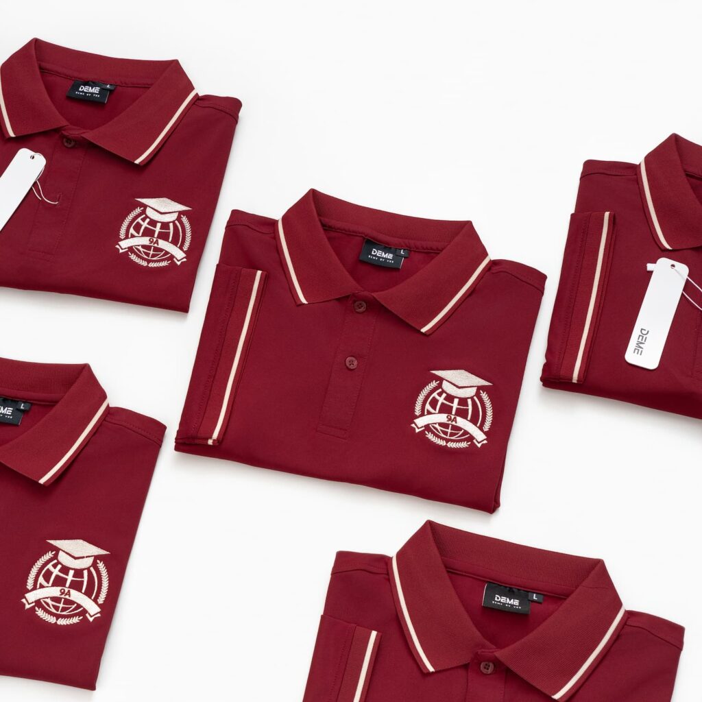 Đồng phục lớp Áo polo De-nova màu Đỏ đô phối viền be