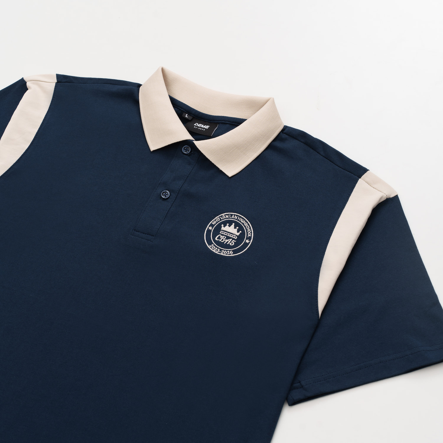 Đồng phục lớp Áo polo Cotton Pimax màu Xanh than phối cổ và chi tiết vai be