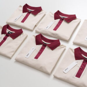 Đồng phục lớp Áo polo Cotton Pimax màu Be phối cổ và tay đỏ đô