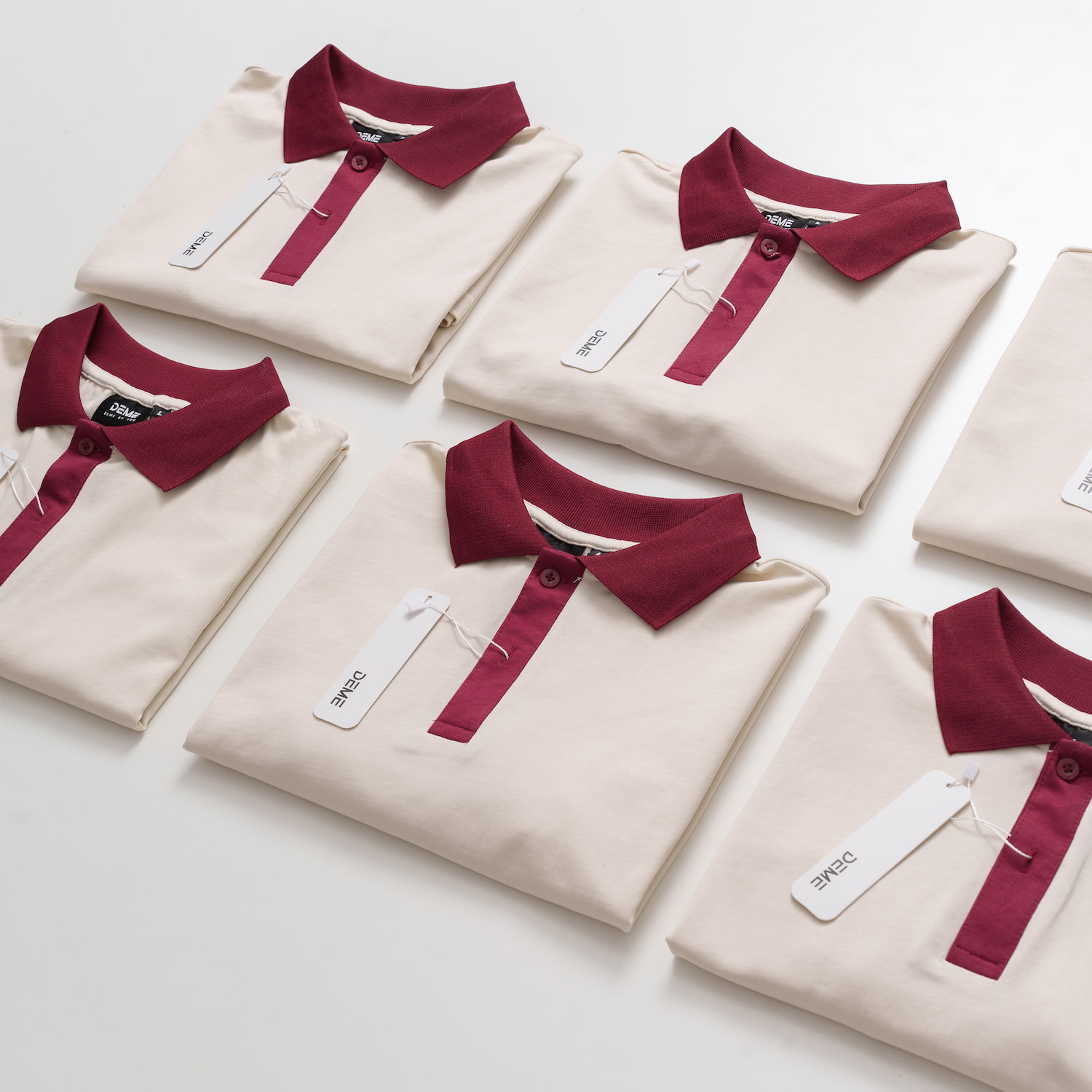 Đồng phục lớp Áo polo Cotton Pimax màu Be phối cổ và tay đỏ đô