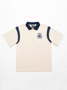Đồng phục lớp Áo polo Cotton Pimax màu Be phối cổ và chi tiết vai xanh than