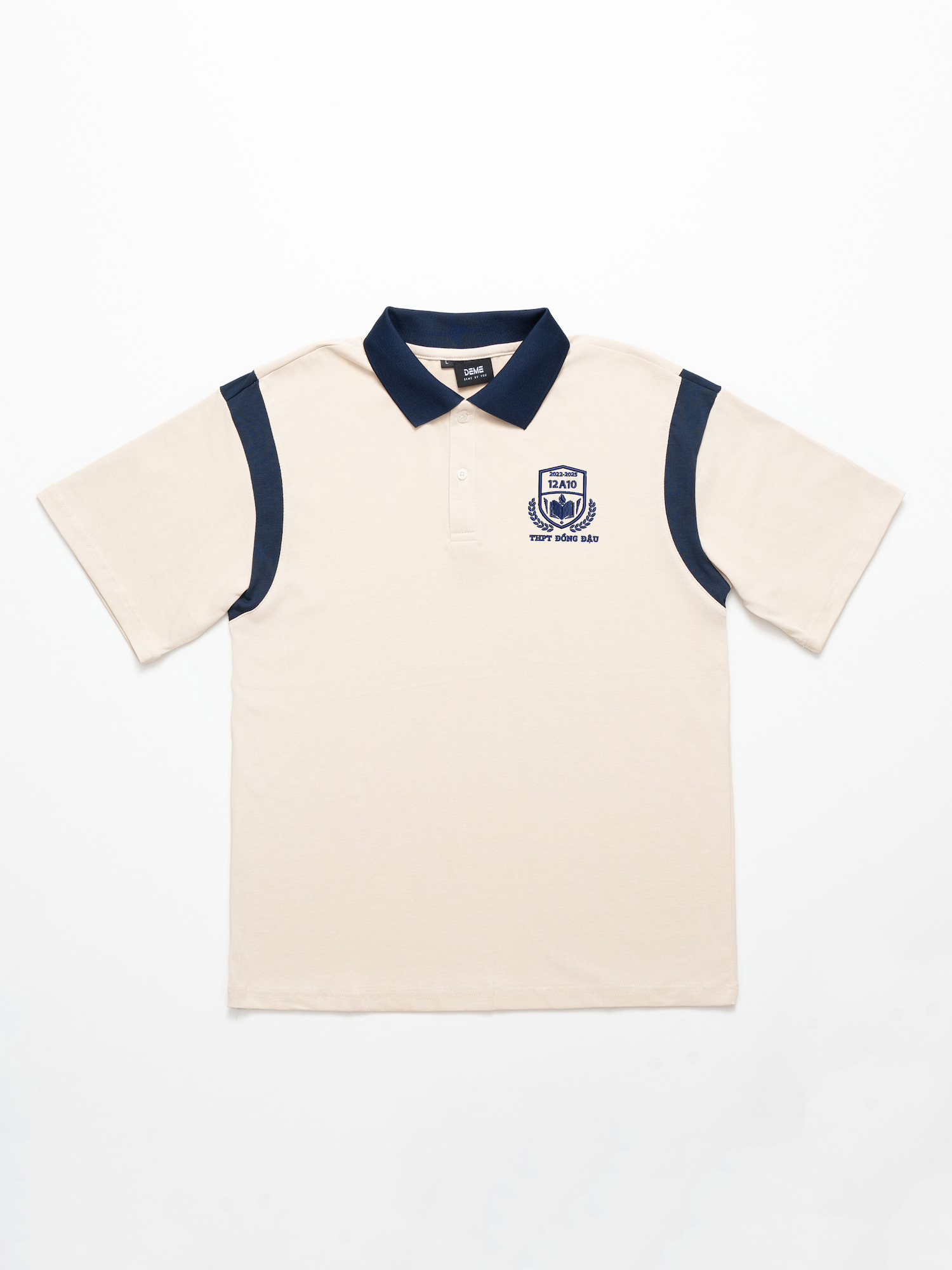 Đồng phục lớp Áo polo Cotton Pimax màu Be phối cổ và chi tiết vai xanh than