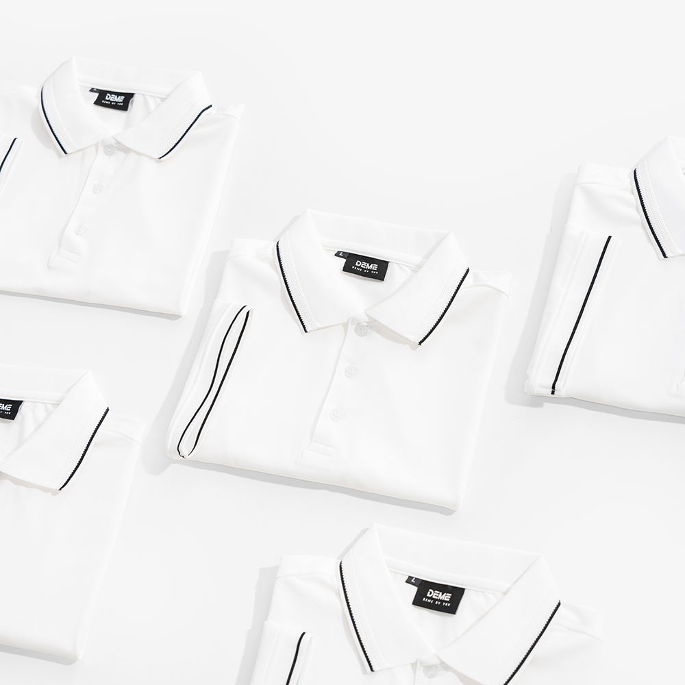 Đồng phục Áo polo De-Nova màu Trắng phối kẻ đen