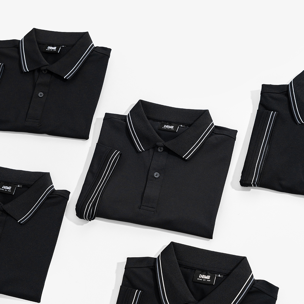 Đồng phục Áo polo Pique USA màu Đen phối sọc xám trắng