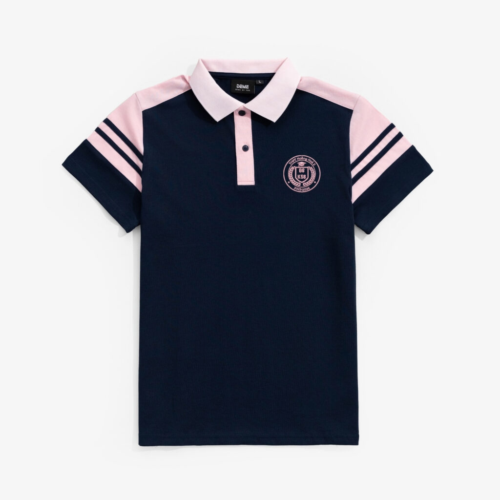 Đồng phục lớp Áo polo màu Xanh than phối cổ và chi tiết vai hồng