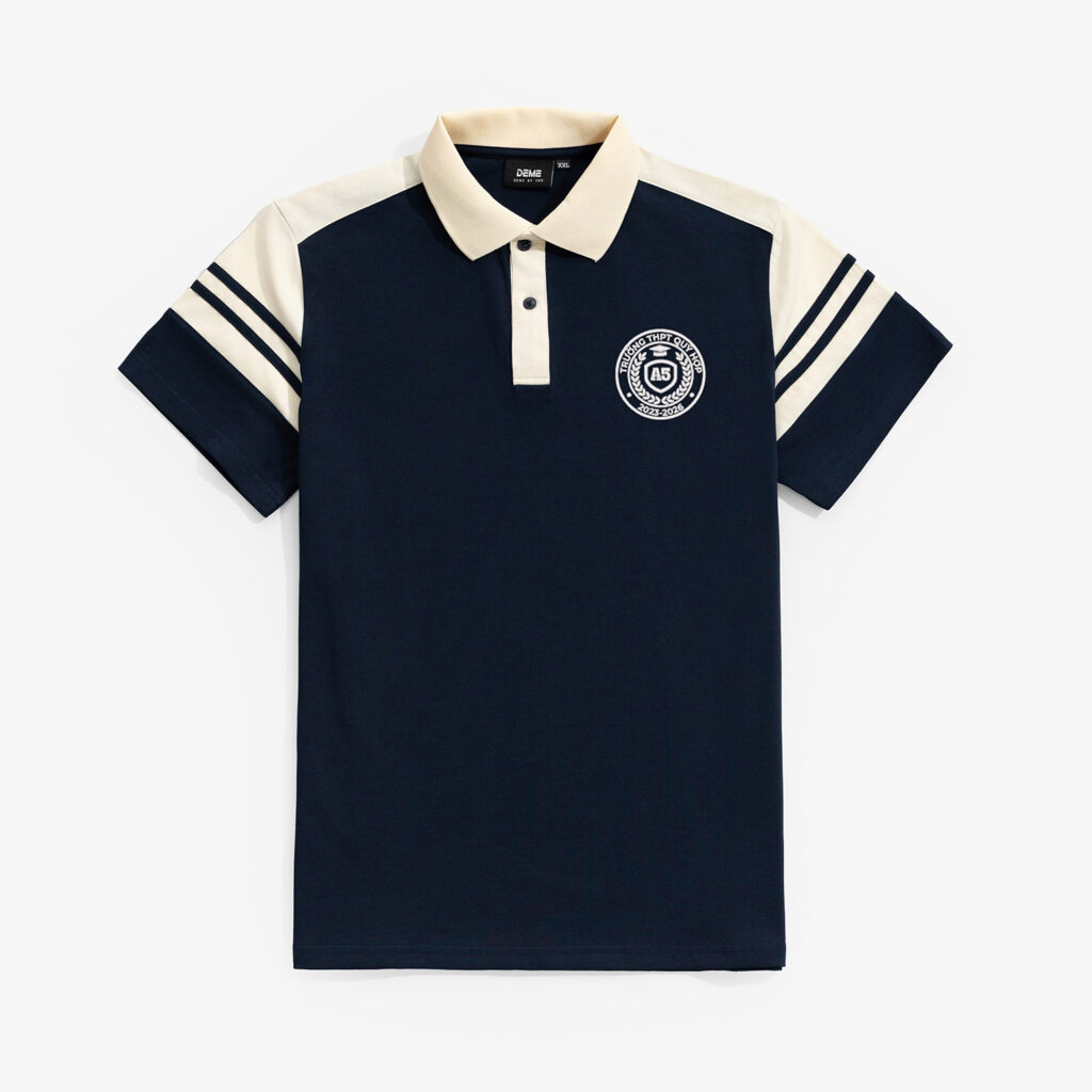 Đồng phục lớp Áo polo màu Xanh than phối cổ và chi tiết vai be